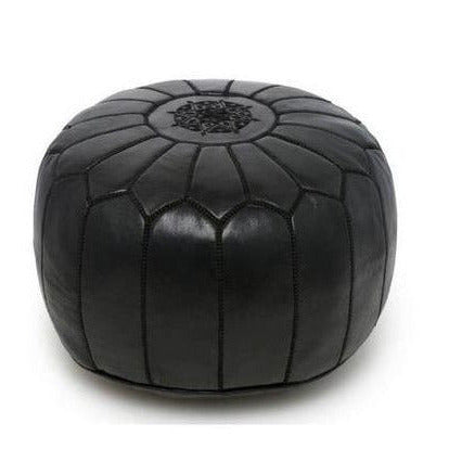 Pouf en Cuir Marocain Artisanal Noir Monochrome