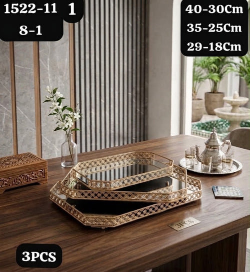 Ensemble de 3 Plateaux Mégaplex Miroir Dorés