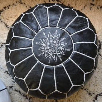 Pouf en Cuir Marocain Artisanal Noir