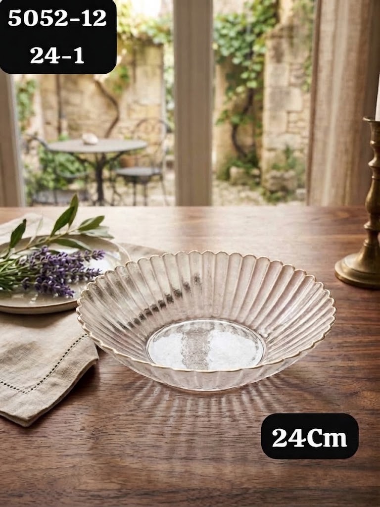 Assiette Creuse en Verre Texture avec Lisere Dore