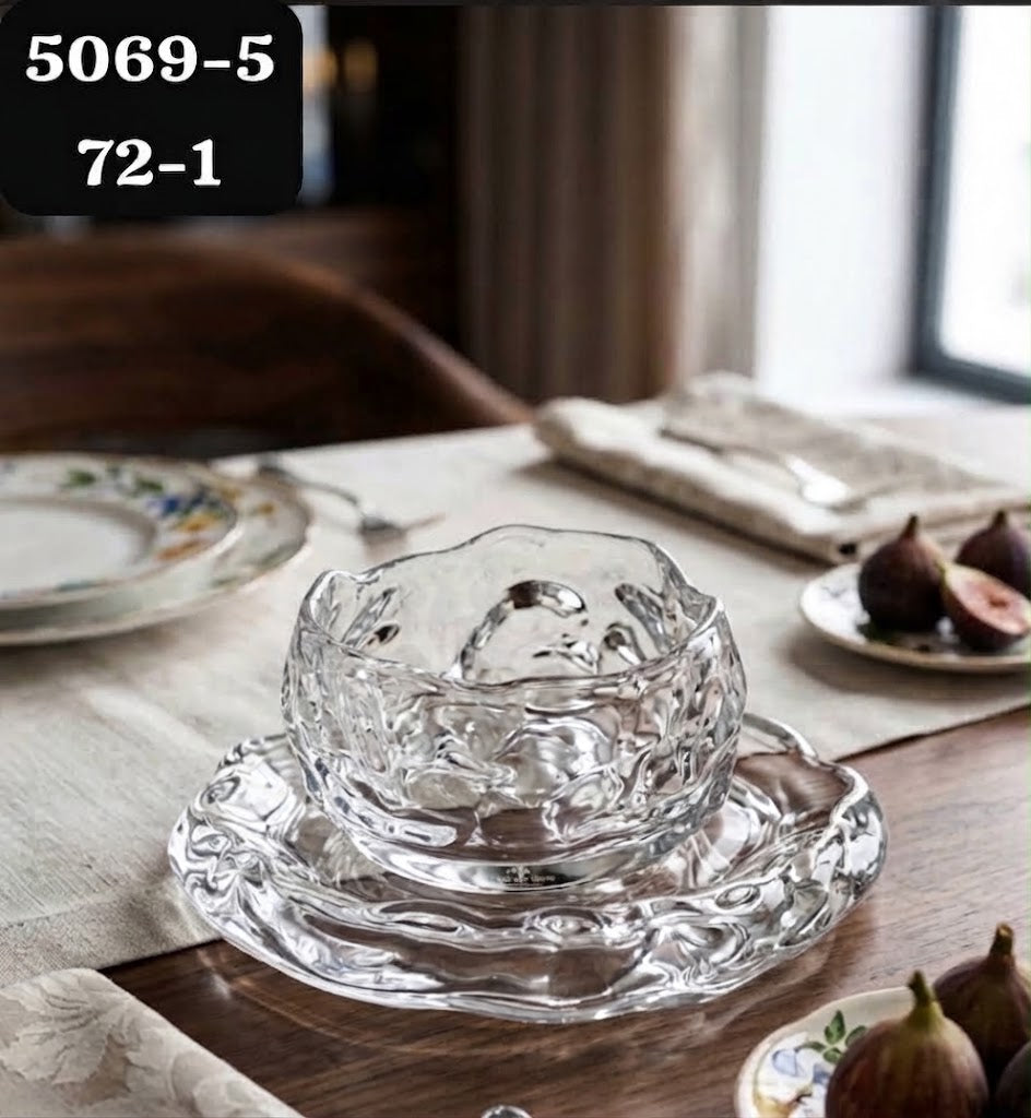 Bol et Soucoupe en Verre Texture effet Glace
