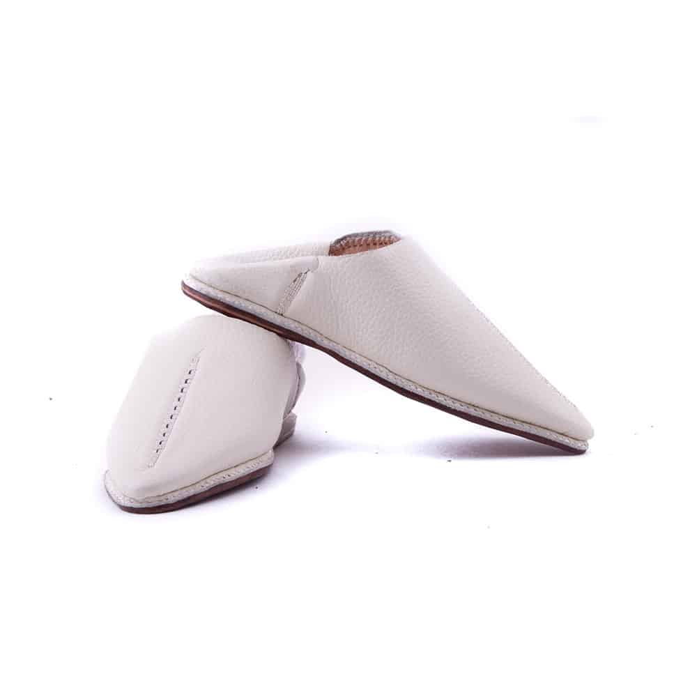 Babouche Marocaine Artisanale en Cuir Blanc Minimaliste