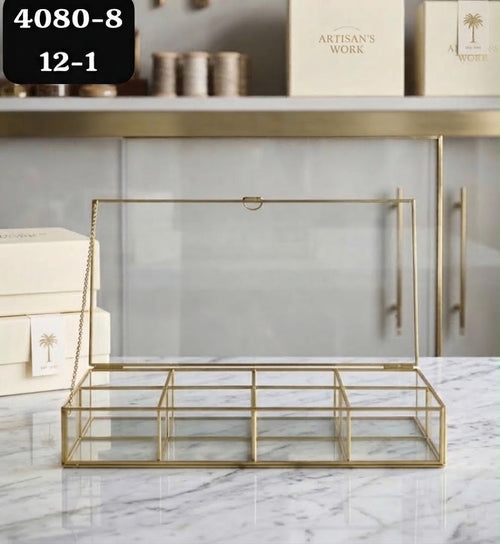 Boîte à Bijoux / Organizeur en Verre et Métal Doré