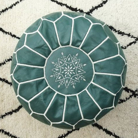 Pouf en Cuir Marocain Artisanal Vert