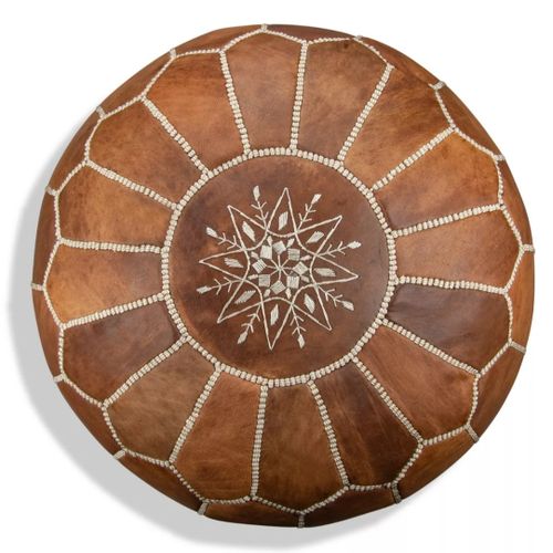 Pouf Marocain en Cuir Véritable Marron – Artisanat Traditionnel