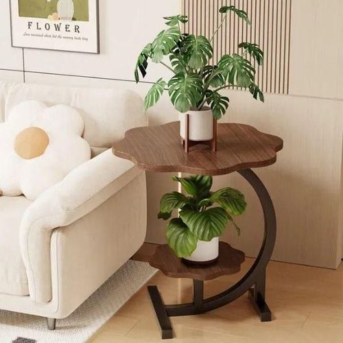 Table Appoint C-Shape Design Fleur &amp; Double Plateau