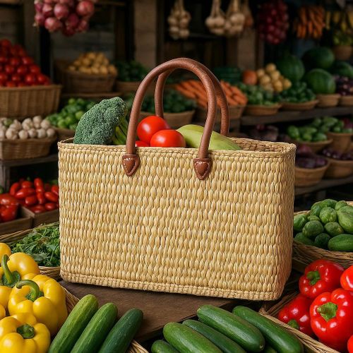 Panier Marocain Artisanal avec Anses en Cuir – Fabriqué au Maroc