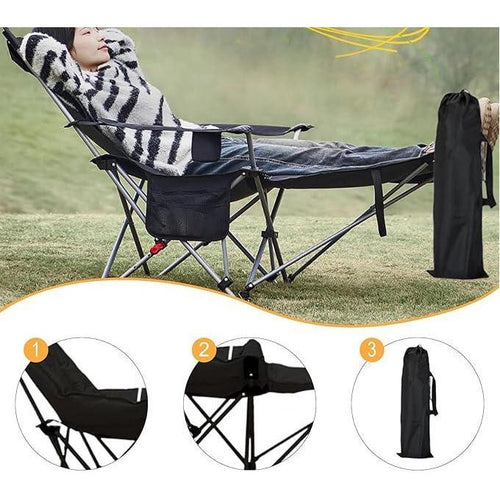 Chaise de Camping Pliable Inclinable avec Repose-Pieds et Porte-Gobelet