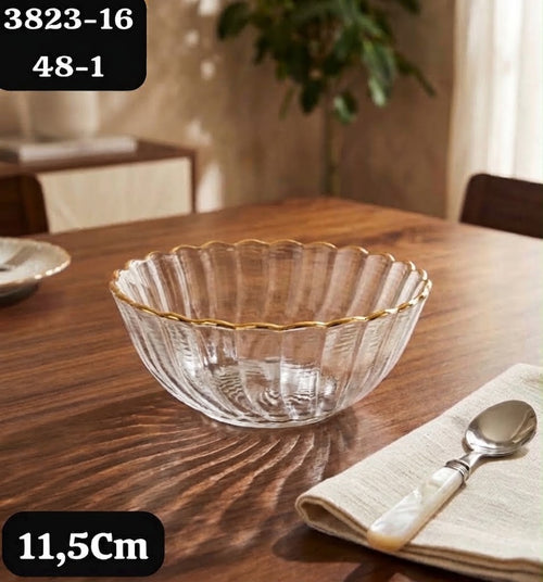 Petit Bol en Verre Strie avec Lisere Dore 11,5 cm