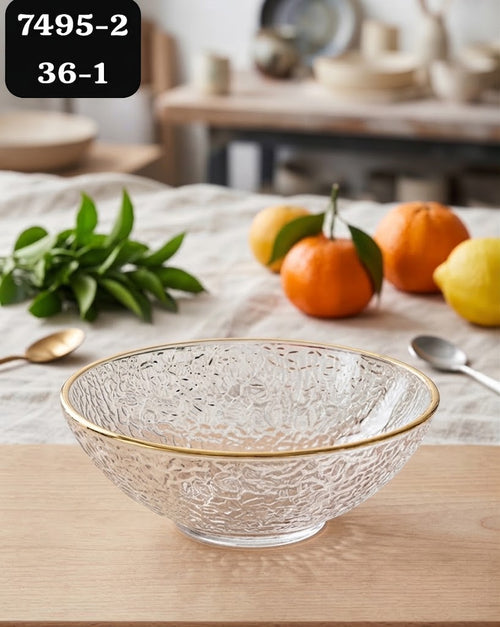 Saladier / Bol en Verre Martele avec Lisere Dore
