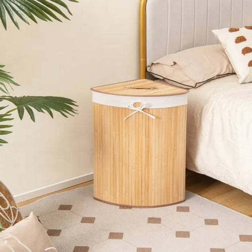 Panier à linge élégant en bois de bambou avec sac de doublure amovible