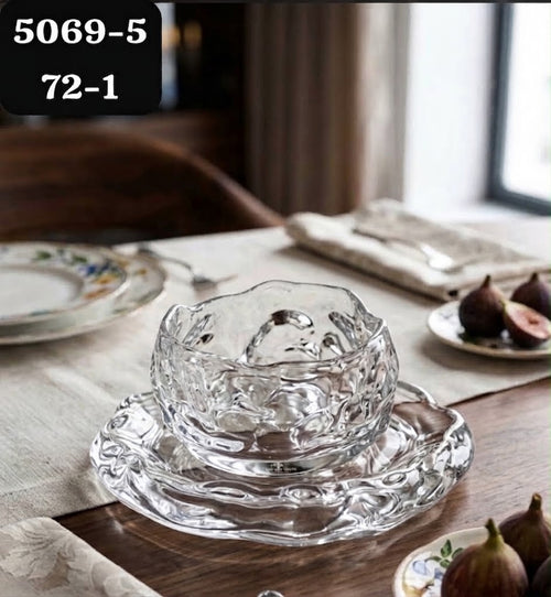 Bol et Soucoupe en Verre Texture effet Glace