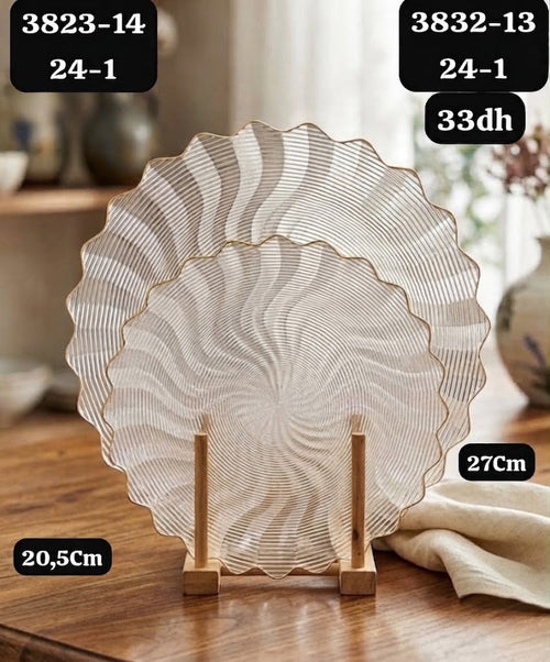 Plats de Service en Verre Ondulé Liseré Doré