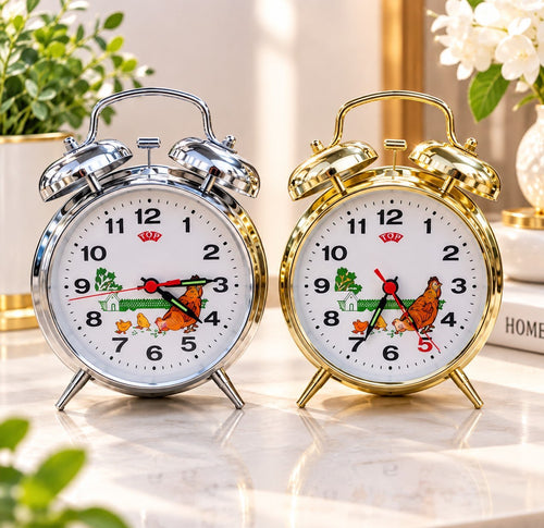 Réveil Matin Vintage à Double Cloche Motif Poule
