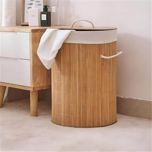 Panier à linge élégant en bois de bambou avec sac de doublure amovible