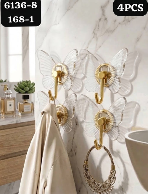Lot de 4 Crochets Adhesifs en Forme de Papillon