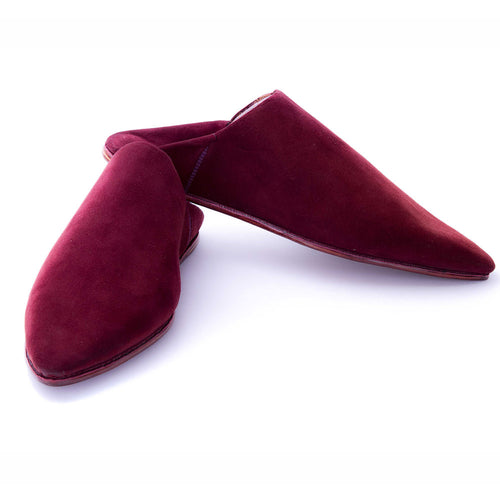 Babouche Marocaine Artisanale en Cuir Suède Rouge Bordeau