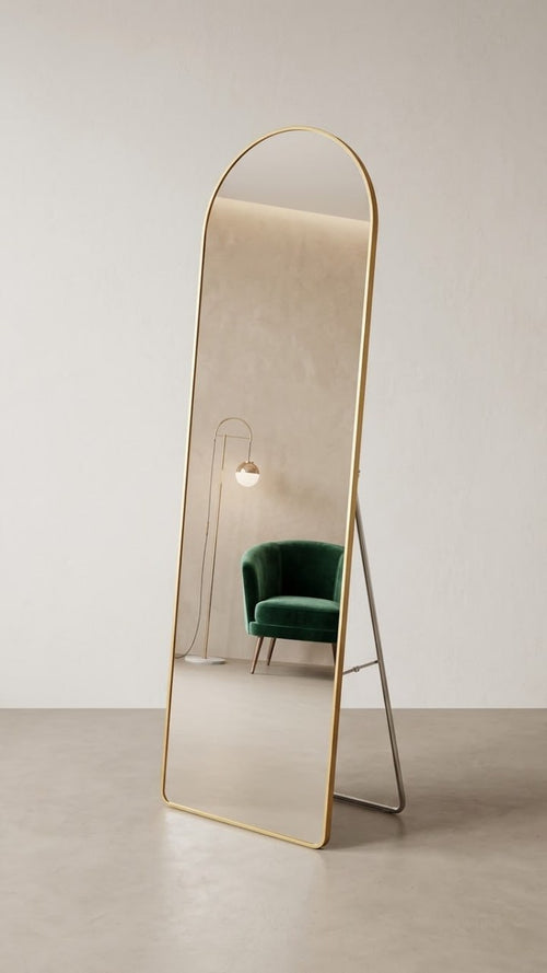 Miroir Arc Sur Pied Minimaliste Cadre Doré